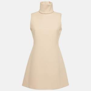 Pre Owned Calvin Klein Beige Crepe Mock Neck Mini Dress M
