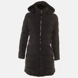 Pre Owned Calvin Klein Black Quilted Zip Up Hooded Coat S 