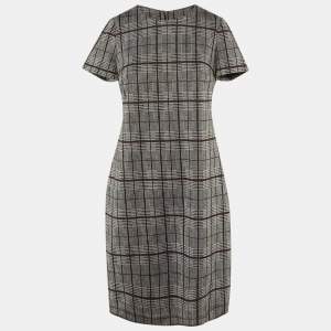 Pre Owned Calvin Klein Black /Red Checkered Knit Mini Dress M