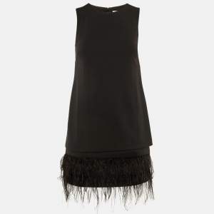 مملوكة مسبقًا فستان كالفن كلاين كريب أسود بحافة ريش مقاس صغير (سمول)