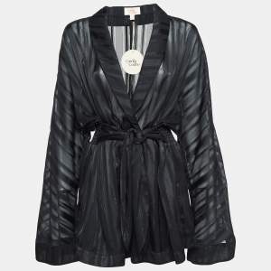 Camila Coelho Black Stripe Lurex Satin Amelia Playsuit L