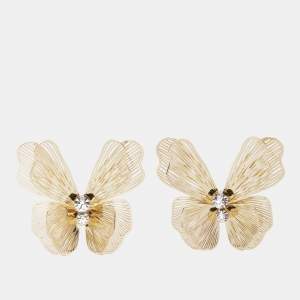 Carolina Herrera Laser Cut Butterfly Crystals Gold Tone Stud Earrings