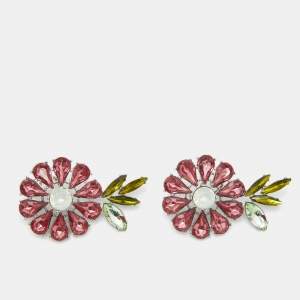 Pre Owned Carolina Herrera Crystal Silver Tone Earrings