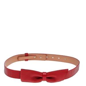 Carolina Herrera Red Leather Bow Belt 75CM