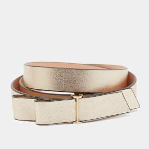 Carolina Herrera Gold Leather Bow Slim Belt 80CM