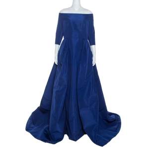 Pre Owned Carolina Herrera Blue Silk Off Shoulder Gown XL