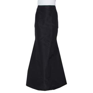 Pre Owned Carolina Herrera Black Silk Fit & Flare Long Skirt L