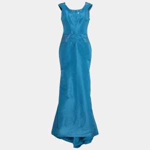 Carolina Herrera Blue Silk Sleeveless Gown M