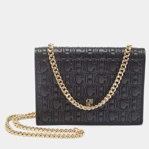 Carolina Herrera Monogram Embossed Leather Chain Card Case 