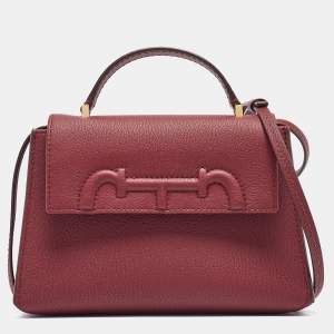 Carolina Herrera Burgundy Leather Tiny Doma Insignia Top Handle Bag