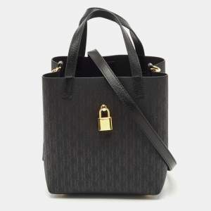 Carolina Herrera Black Monogram Coated Canvas and Leather Small Matryoshka Locked Tote