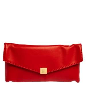 Pre Owned Carolina Herrera Red Leather Envelope Clutch
