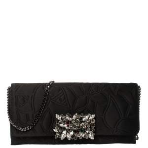 Pre Owned Carolina Herrera Black Satin Crystal Embellished Clutch