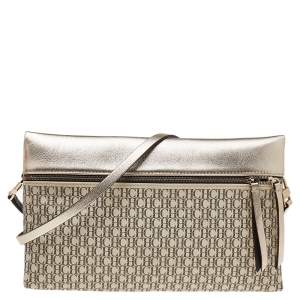 Pre Owned Carolina Herrera Cream/Gold Signature Coated Canvas and Leather Inro Clutch