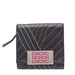 Pre Owned Carolina Herrera Black Quilted Leather Compact Wallet