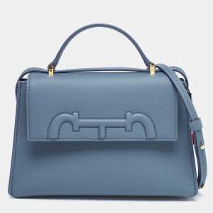 Carolina Herrera Blue Leather Doma Insignia Top Handle Bag