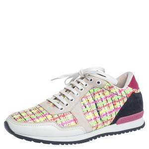 Pre Owned Carolina Herrera Multicolor Tweed, Leather And Suede Low Top Sneakers Size 41
