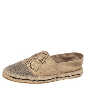 Carolina Herrera Metallic Gold Jute Espadrilles Slip On Loafers Size 39