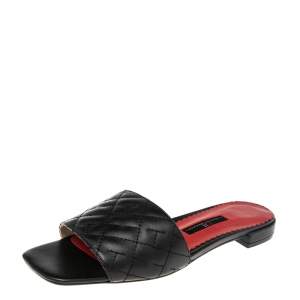 Carolina Herrera Black Initials Quilted Leather Initials 2020 Flats Slides Size 36