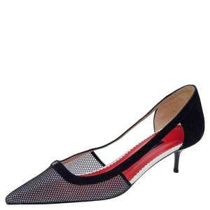 Carolina Herrera Black Mesh and Suede Pointed Toe Pumps Size 41