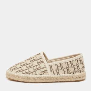 Pre Owned CH Carolina Herrera Beige Monogram Canvas Espadrille Flats Size 36