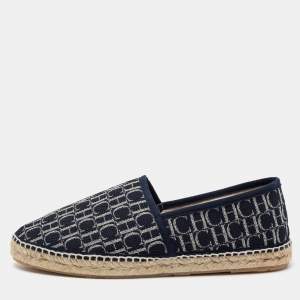 Pre Owned Carolina Herrera Blue Monogram Canvas Espadrille Flats Size 41