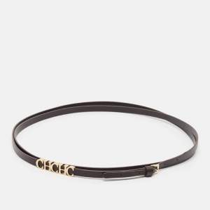 Carolina Herrera Dark Brown Leather CHHC Double Wrap Slim Belt