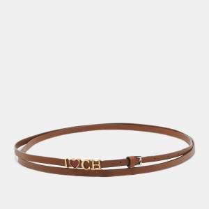 Carolina Herrera Brown Heart Logo Double Wrap Waist Belt