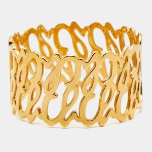 Carolina Herrera CH Logo Gold Tone Wide Bracelet 