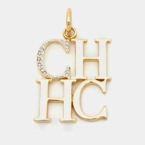  Carolina Herrera CH Crystal Gold Tone Pendant 