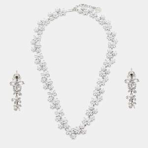 Carolina Herrera Flower Crystals Silver Tone Necklace and Earrings Set