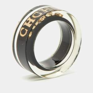 Carolina Herrera CH Resin Gold Tone Band Ring Size 54