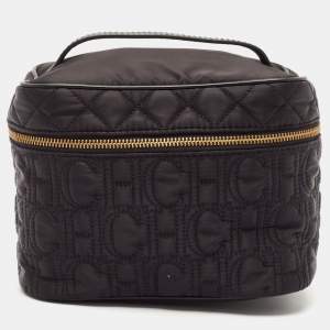 Carolina Herrera Black Quilted Nylon and Leather Toiletry Case Bag