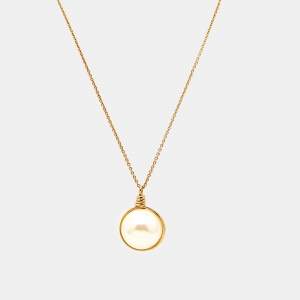 Carolina Herrera Faux Pearl Gold Tone Pendant Necklace