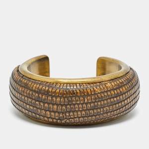 Pre Owned Carolina Herrera Leather Gold Tone Cuff Bracelet