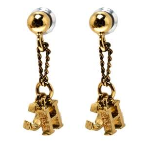 Pre Owned Carolina Herrera CH Gold Tone Drop Earrings