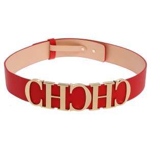 Carolina Herrera Red Leather CH Logo Belt 80 CM
