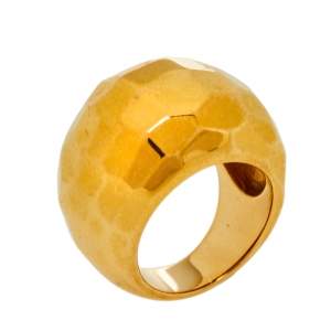 Pre Owned Carolina Herrera Gold Tone Textured Dome Cocktail Ring Size EU 56