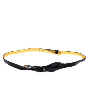 Carolina Herrera Black Leather Bow Slim Belt 80 CM