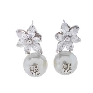 Carolina Herrera Crystal Silver Jasmine Drop Earrings