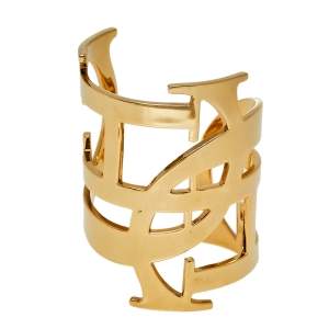 Pre Owned Carolina Herrera Gold Tone Logo Cuff Bracelet