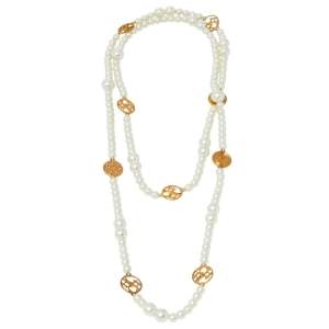Pre Owned CH Carolina Herrera Faux Pearl Long Station Necklace