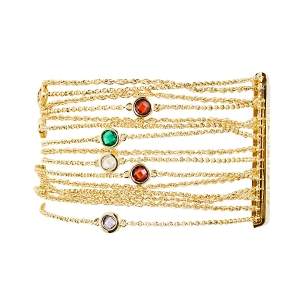 Pre Owned Carolina Herrera Gold Tone Crystal Embedded Multi Strand Chain Bracelet