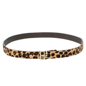 Carolina Herrera Brown Animal Print Calf Hair Narrow Waist Belt 75CM