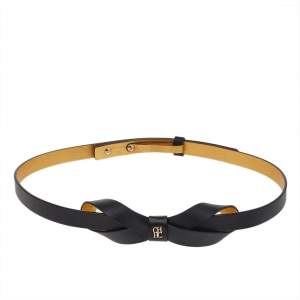Carolina Herrera Black Leather Bow Slim Belt 75CM