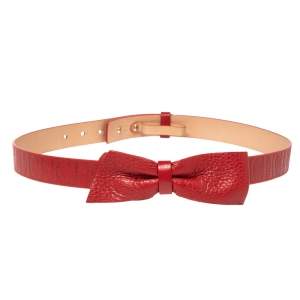 Carolina Herrera Red Signature Embossed Leather Bow Waist Belt 90CM