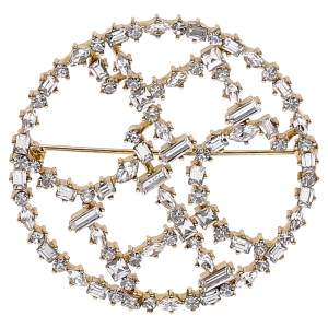 Pre Owned Carolina Herrera Gold Plated Crystal Icons Pin Brooch