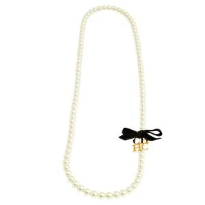 Pre Owned Carolina Herrera Ribbon Logo Charm Pearl Necklace
