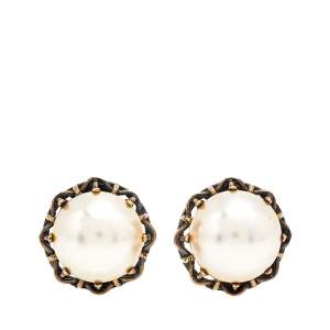 Pre Owned Carolina Herrera White Faux Pearl Clip-on Stud Earrings