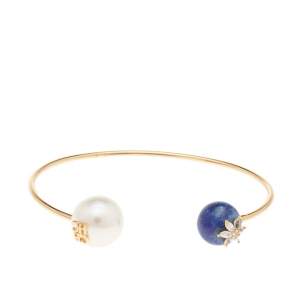 Pre Owned Carolina Herrera Jasmine Duo Pearl & Lapis Lazuli Cuff Bracelet
